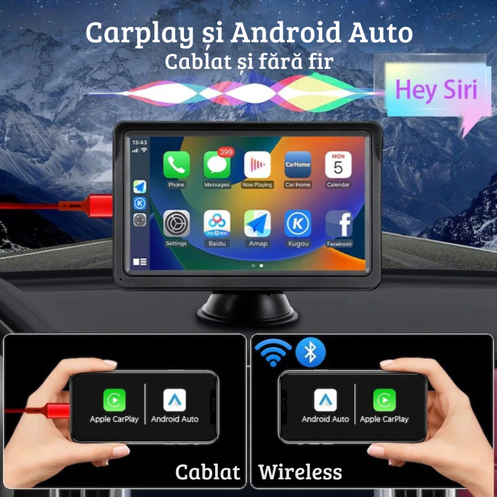 Navigatie Auto VarioShop®, Apple CarPlay, Android Auto, Ecran HD 7 inch, Touchscreen, Wireless, USB 2.0, Aux, MirrorLink, Bluetooth 5.0, MP4, MP5, GPS, Radio, Negru [4]