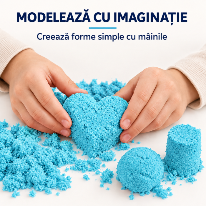 Nisip kinetic pentru copii VarioShop®, modelabil, reutilizabil, pentru joaca acasa, gradinita si activitati senzoriale, 1 kg, albastru [3]
