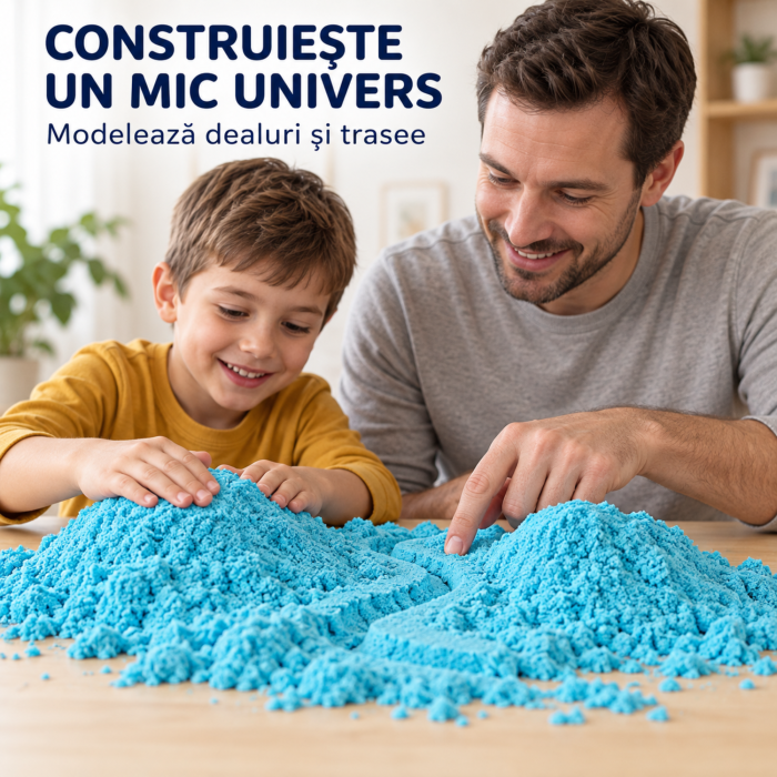 Nisip kinetic pentru copii VarioShop®, modelabil, reutilizabil, pentru joaca acasa, gradinita si activitati senzoriale, 1 kg, albastru [6]