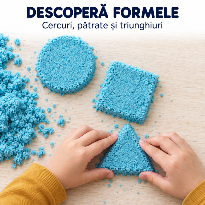 Nisip kinetic pentru copii VarioShop®, modelabil, reutilizabil, pentru joaca acasa, gradinita si activitati senzoriale, 1 kg, albastru [8]