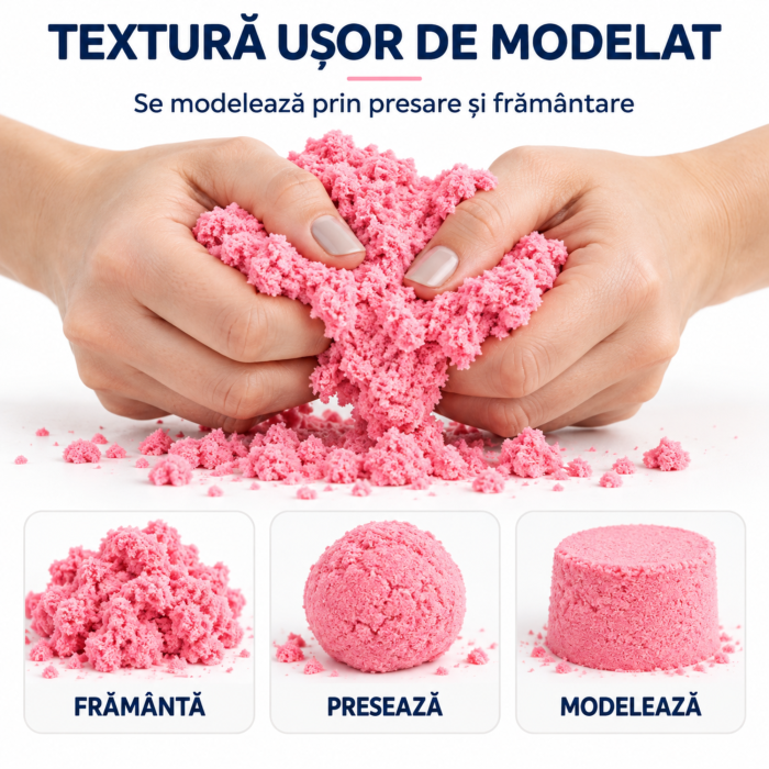 Nisip kinetic pentru copii VarioShop®, modelabil, reutilizabil, pentru joaca acasa, gradinita si activitati senzoriale, 1 kg, roz [2]