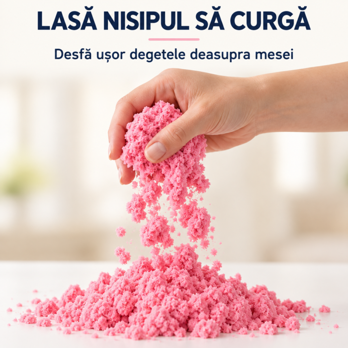 Nisip kinetic pentru copii VarioShop®, modelabil, reutilizabil, pentru joaca acasa, gradinita si activitati senzoriale, 1 kg, roz [9]