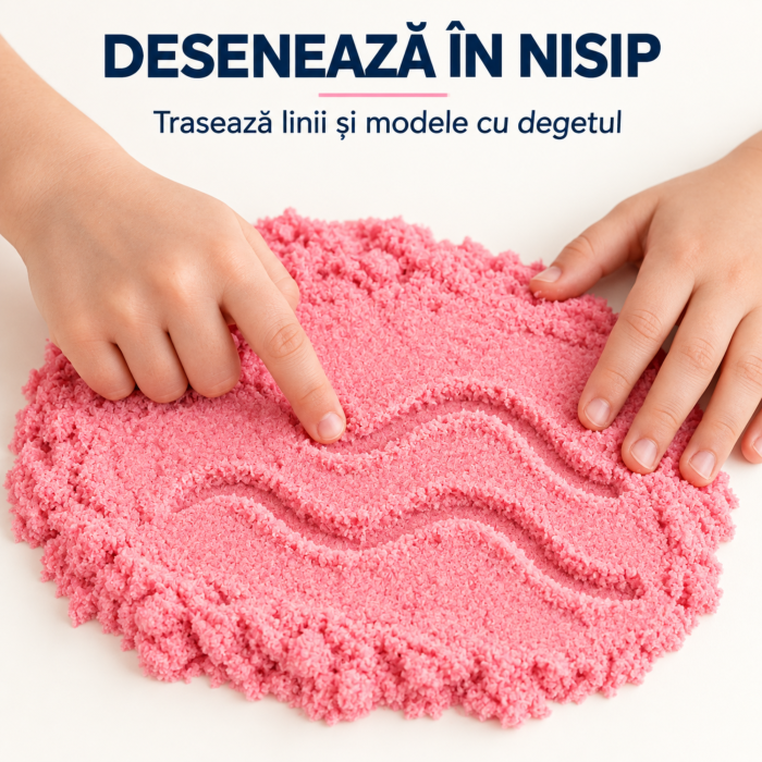 Nisip kinetic pentru copii VarioShop®, modelabil, reutilizabil, pentru joaca acasa, gradinita si activitati senzoriale, 1 kg, roz [7]