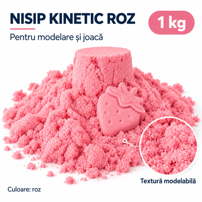 Nisip kinetic pentru copii VarioShop®, modelabil, reutilizabil, pentru joaca acasa, gradinita si activitati senzoriale, 1 kg, roz [8]