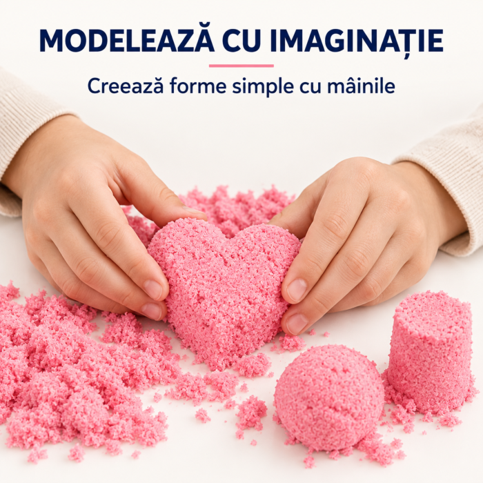 Nisip kinetic pentru copii VarioShop®, modelabil, reutilizabil, pentru joaca acasa, gradinita si activitati senzoriale, 1 kg, roz [3]