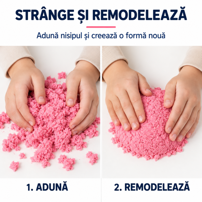 Nisip kinetic pentru copii VarioShop®, modelabil, reutilizabil, pentru joaca acasa, gradinita si activitati senzoriale, 1 kg, roz [6]