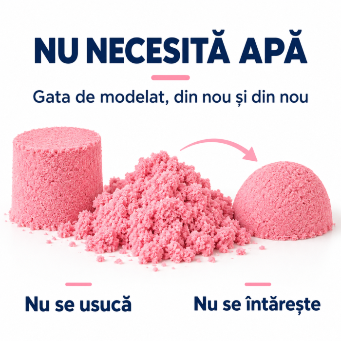 Nisip kinetic pentru copii VarioShop®, modelabil, reutilizabil, pentru joaca acasa, gradinita si activitati senzoriale, 1 kg, roz [5]