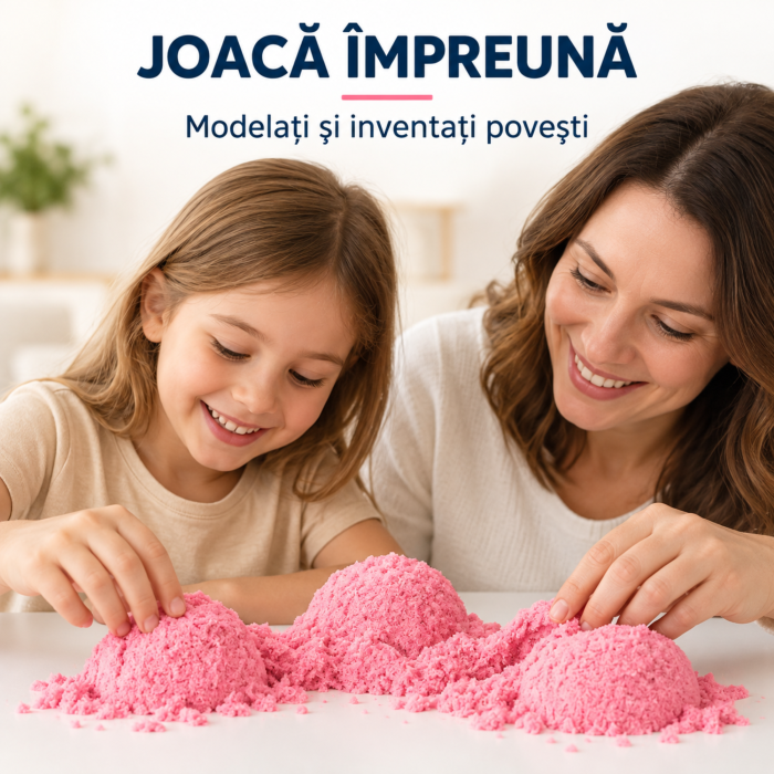 Nisip kinetic pentru copii VarioShop®, modelabil, reutilizabil, pentru joaca acasa, gradinita si activitati senzoriale, 1 kg, roz [10]