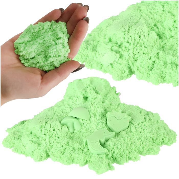 Nisip kinetic pentru copii VarioShop®, modelabil, reutilizabil, pentru joaca acasa, gradinita si activitati senzoriale, 1 kg, verde [9]