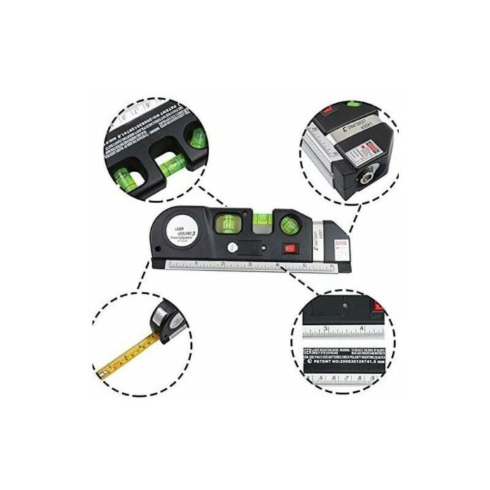 Nivela laser 3 in 1 VarioShop®, cu ruleta 2.5m si 3 libele, marcaj laser orizontal si vertical, alimentare pe baterii, compacta si usor de utilizat, ideala pentru lucrari DIY si profesionale, Negru [9]