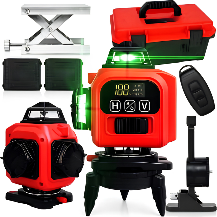Nivela laser 4D 360° VarioShop®, 16 linii verzi, autonivelare ±3°, precizie ±1 mm/5 m, 9 accesorii incluse, 2 acumulatori 3000 mAh, telecomanda, suport magnetic, geanta de transport [9]