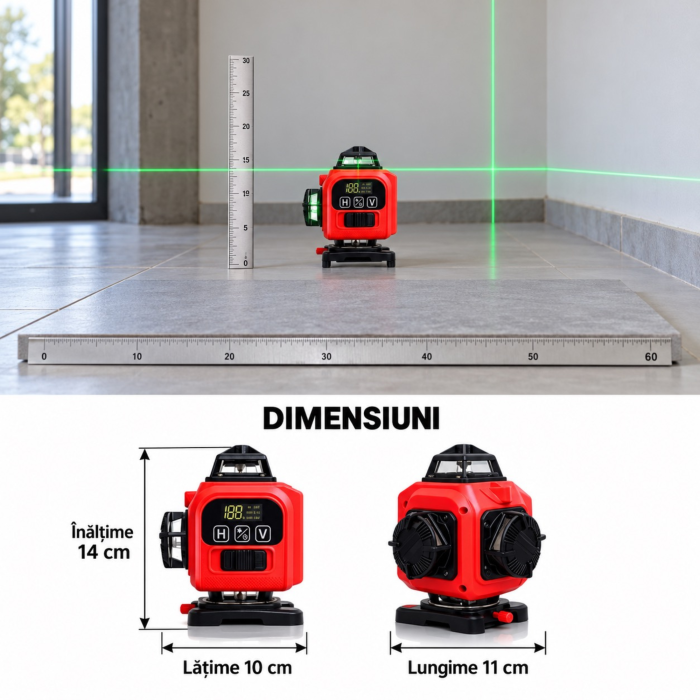 Nivela laser 4D 360° VarioShop®, 16 linii verzi, autonivelare ±3°, precizie ±1 mm/5 m, 9 accesorii incluse, 2 acumulatori 3000 mAh, telecomanda, suport magnetic, geanta de transport [4]