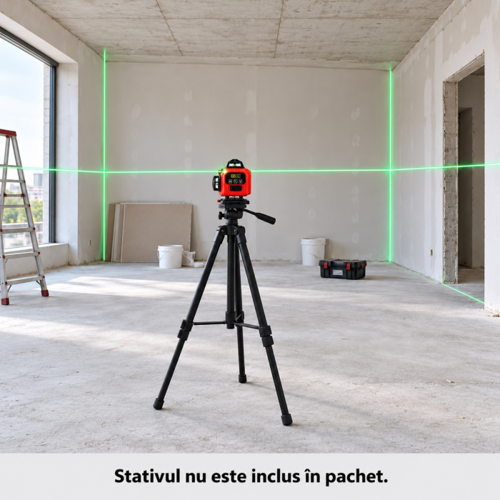 Nivela laser 4D 360° VarioShop®, 16 linii verzi, autonivelare ±3°, precizie ±1 mm/5 m, 9 accesorii incluse, 2 acumulatori 3000 mAh, telecomanda, suport magnetic, geanta de transport [5]