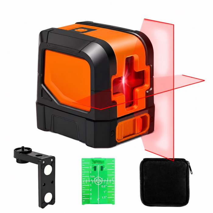 Nivela laser in cruce VarioShop®, 2 linii rosii, autonivelare, raza 15 m, precizie ±3 mm/10 m, IP54, 4 accesorii incluse suport magnetic, 2 baterii AA, geanta transport, 7,5 x 5,5 x 7,5 cm [6]