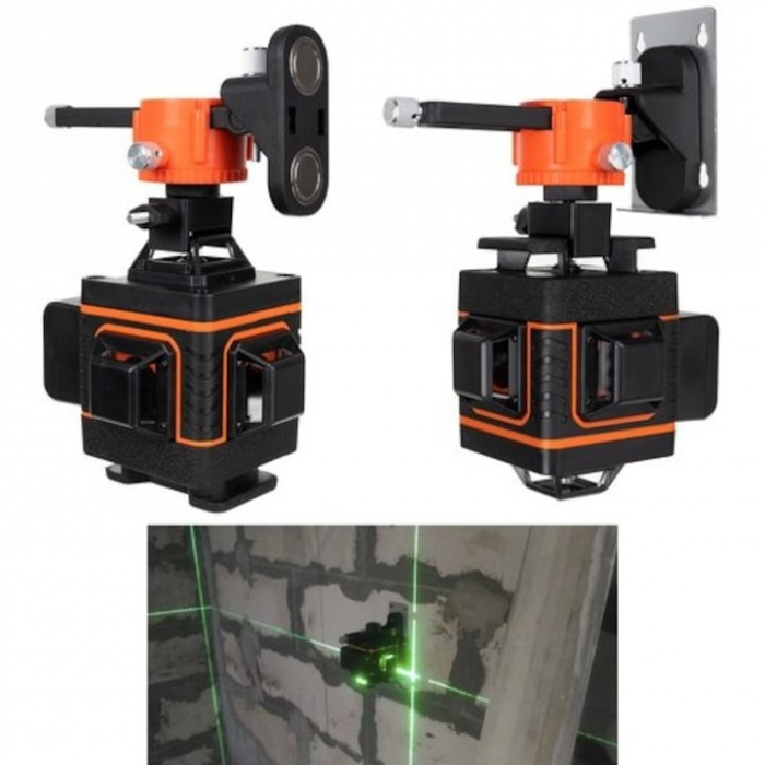 Nivela Laser VarioShop®, Masurare 4D, 360°, 16 linii, 25 m, Functie Auto-Aliniere, Suport Montare pe Perete, Rezistenta la Apa/Praf, 12 x 10 x 13 cm, Negru/Portocaliu [15]