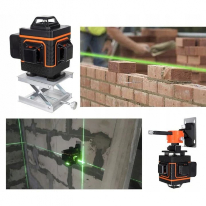 Nivela Laser VarioShop®, Masurare 4D, 360°, 16 linii, 25 m, Functie Auto-Aliniere, Suport Montare pe Perete, Rezistenta la Apa/Praf, 12 x 10 x 13 cm, Negru/Portocaliu [16]