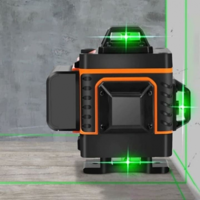 Nivela Laser VarioShop®, Masurare 4D, 360°, 16 linii, 25 m, Functie Auto-Aliniere, Suport Montare pe Perete, Rezistenta la Apa/Praf, 12 x 10 x 13 cm, Negru/Portocaliu [3]