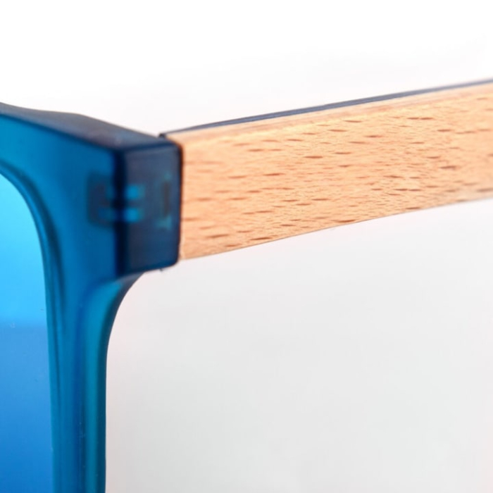 Ochelari de soare polarizati cu protectie UV400 VarioShop®, din lemn, rama eleganta si brate din lemn, cutie de protectie, Albastru [5]