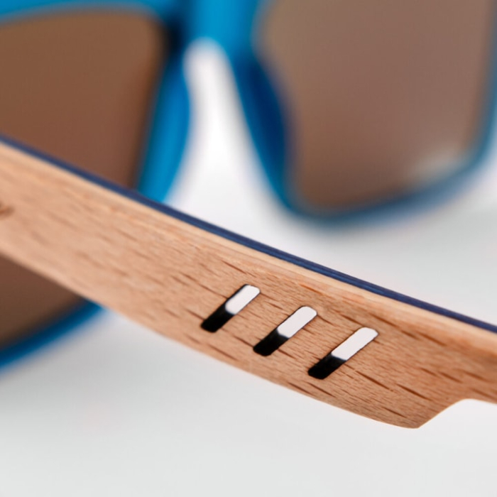 Ochelari de soare polarizati cu protectie UV400 VarioShop®, din lemn, rama eleganta si brate din lemn, cutie de protectie, Albastru [4]