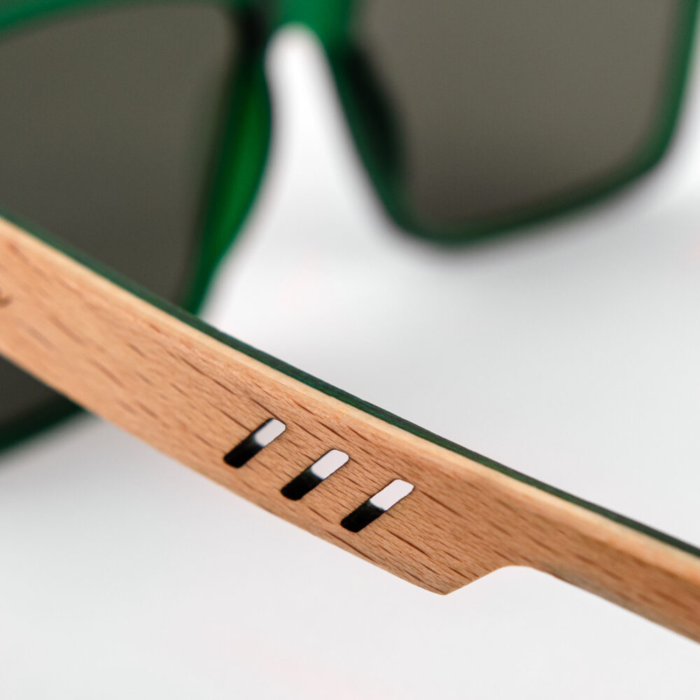 Ochelari de soare polarizati cu protectie UV400 VarioShop®, din lemn, rama eleganta si brate din lemn, cutie de protectie, Verde [7]