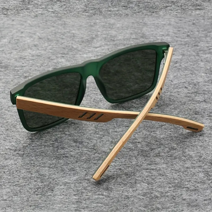 Ochelari de soare polarizati cu protectie UV400 VarioShop®, din lemn, rama eleganta si brate din lemn, cutie de protectie, Verde [4]