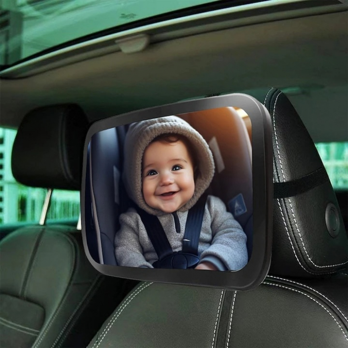 Oglinda auto supraveghere bebe VarioShop®, fixare tetiera, suport anti-alunecare, rotativa 360 grade, 30x18, 7cm, negru [5]