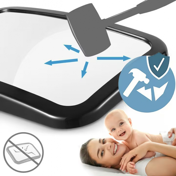 Oglinda auto supraveghere bebe VarioShop®, fixare tetiera, suport anti-alunecare, rotativa 360 grade, 30x18, 7cm, negru [9]