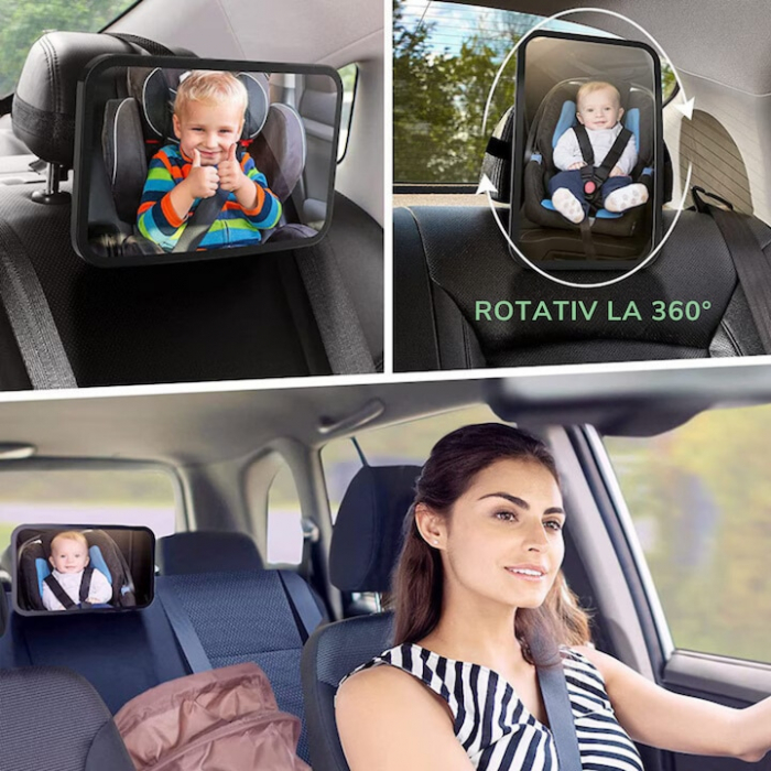 Oglinda auto supraveghere bebe VarioShop®, fixare tetiera, suport anti-alunecare, rotativa 360 grade, 30x18, 7cm, negru [6]