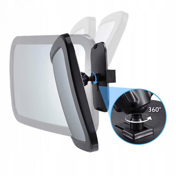 Oglinda auto supraveghere bebe VarioShop®, fixare tetiera, suport anti-alunecare, rotativa 360 grade, 30x18, 7cm, negru [14]