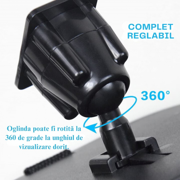 Oglinda auto supraveghere bebe VarioShop®, fixare tetiera, suport anti-alunecare, rotativa 360 grade, 30x18, 7cm, negru [12]