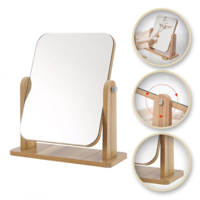 Oglinda cosmetica dreptunghiulara VarioShop®, cu suport din lemn, reglabila, pentru machiaj si ingrijire, design modern, 25x22 cm [3]