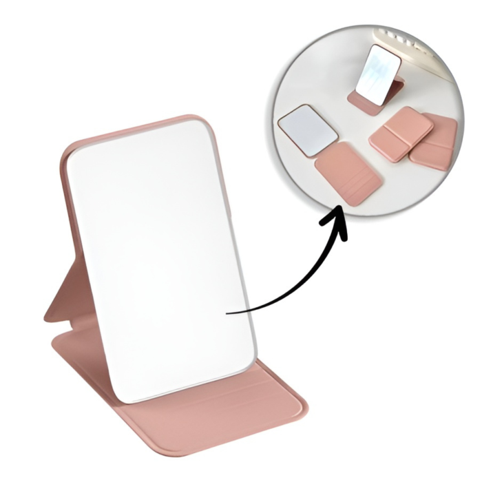 Oglinda cosmetica pliabila VarioShop®, compacta, de buzunar, ideala pentru geanta si calatorii, 7 x 10.8 cm, roz [4]