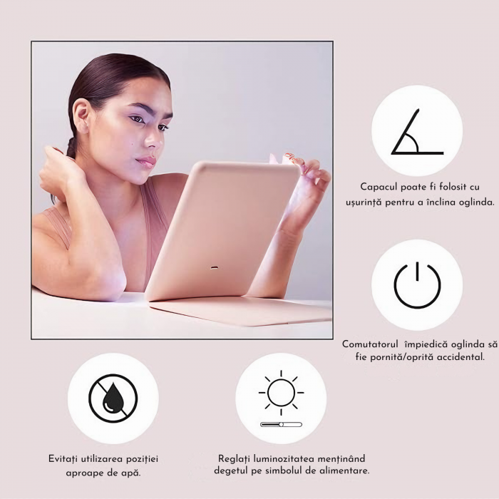 Oglinda cosmetica portabila VarioShop® cu iluminare LED, Putere 12 W, Timp de incarcare 2h, Timp de iluminare 2.5-3 h, Reincarcare prin USB, 3 tipuri de lumina, Dimensiuni 13.5 x 20 x 1.5 cm, Calitate [3]
