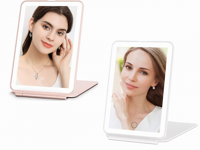 Oglinda cosmetica portabila VarioShop® cu iluminare LED, Putere 12 W, Timp de incarcare 2h, Timp de iluminare 2.5-3 h, Reincarcare prin USB, 3 tipuri de lumina, Dimensiuni 13.5 x 20 x 1.5 cm, Calitate [13]