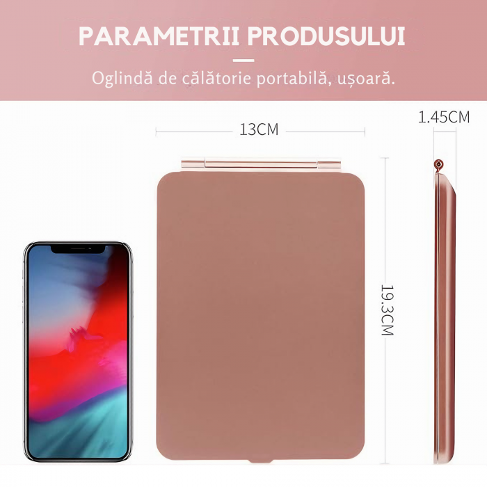 Oglinda cosmetica portabila VarioShop® cu iluminare LED, Putere 12 W, Timp de incarcare 2h, Timp de iluminare 2.5-3 h, Reincarcare prin USB, 3 tipuri de lumina, Dimensiuni 13.5 x 20 x 1.5 cm, Calitate [5]