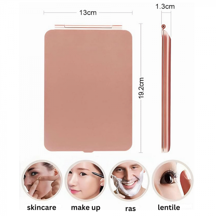 Oglinda cosmetica portabila VarioShop® cu iluminare LED, Putere 12 W, Timp de incarcare 2h, Timp de iluminare 2.5-3 h, Reincarcare prin USB, 3 tipuri de lumina, Dimensiuni 13.5 x 20 x 1.5 cm, Calitate [2]