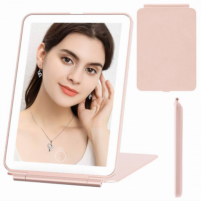 Oglinda cosmetica portabila VarioShop® cu iluminare LED, Putere 12 W, Timp de incarcare 2h, Timp de iluminare 2.5-3 h, Reincarcare prin USB, 3 tipuri de lumina, Dimensiuni 13.5 x 20 x 1.5 cm, Calitate [11]