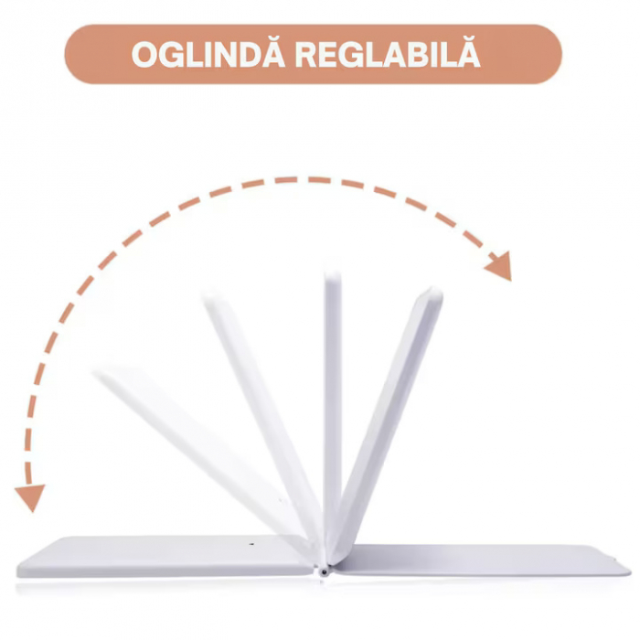 Oglinda Cosmetica VarioShop® cu Led pentru Machiaj, Usor de Transportat, Suport Stabil, Design Pliabil, Intensitate Reglabila, 3 Tipuri de Lumina, Rotire, cu Incarcator USB, 1000mAh, 20x13.5x1.5 cm, A [10]