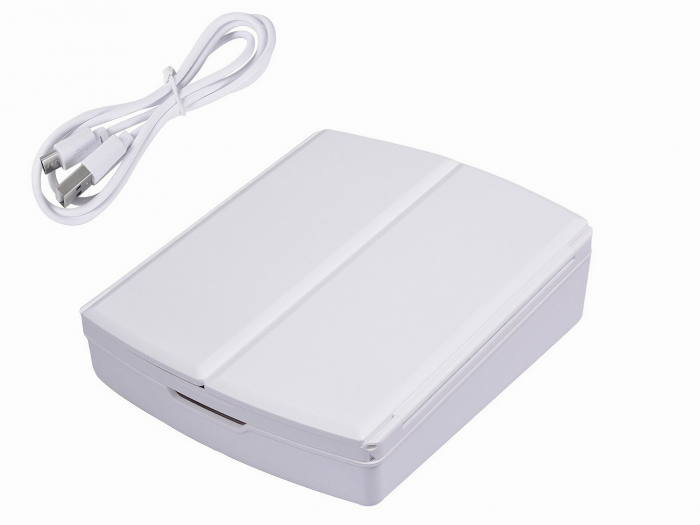 Oglinda cosmetica VarioShop® pentru machiaj cu iluminare LED, pliabila, oglinda cu marire de 5 ori, spatiu de depozitare, inalta calitate, 16.5x22.5 cm, alb [58]