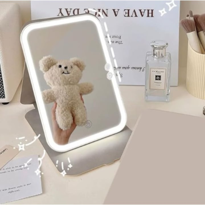 Oglinda iluminata LED pentru machiaj VarioShop®, lumina reglabila calda, rece, neutra, buton tactil, baterie reincarcabila 1100 mAh, 17 x 11.5 cm, Alb [4]