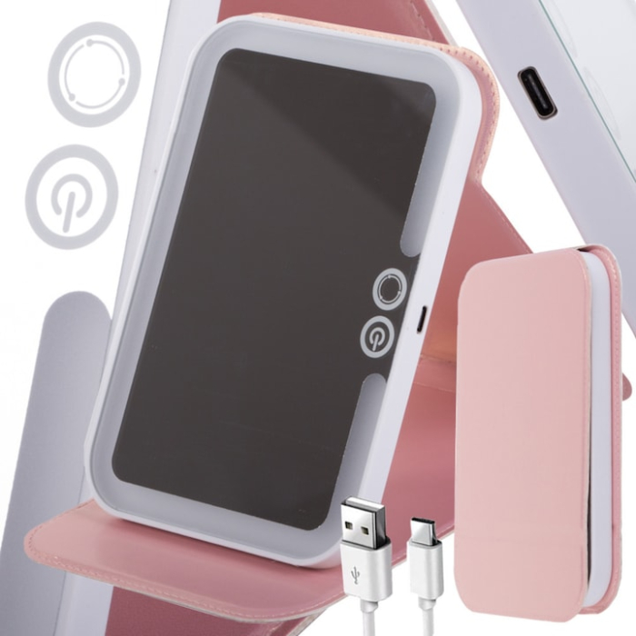 Oglinda iluminata LED pentru machiaj VarioShop®, lumina reglabila calda, rece, neutra, buton tactil, baterie reincarcabila 1100 mAh, 17 x 11.5 cm, Alb [9]