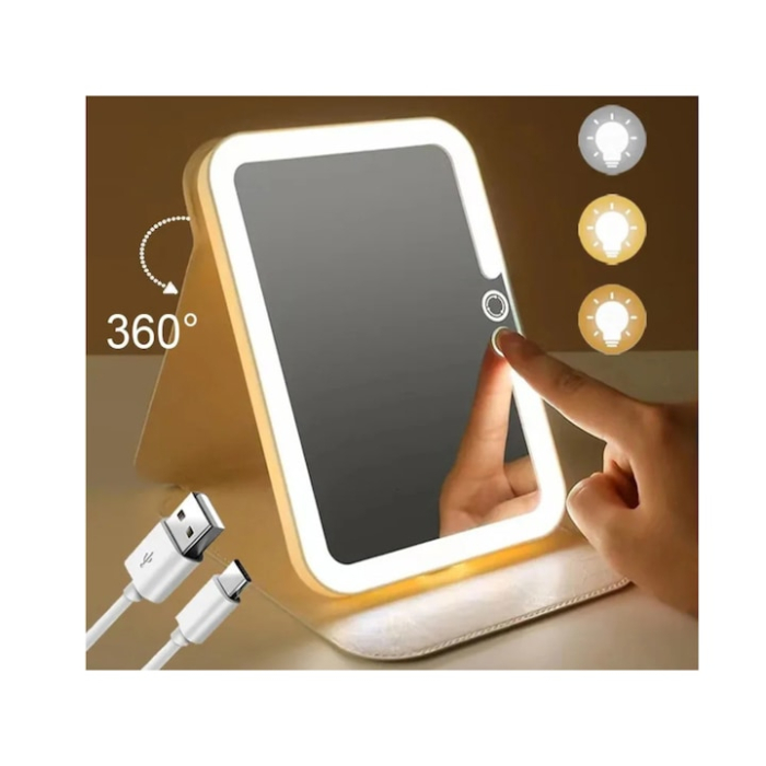 Oglinda iluminata LED pentru machiaj VarioShop®, lumina reglabila calda, rece, neutra, buton tactil, baterie reincarcabila 1100 mAh, 17 x 11.5 cm, Alb [10]