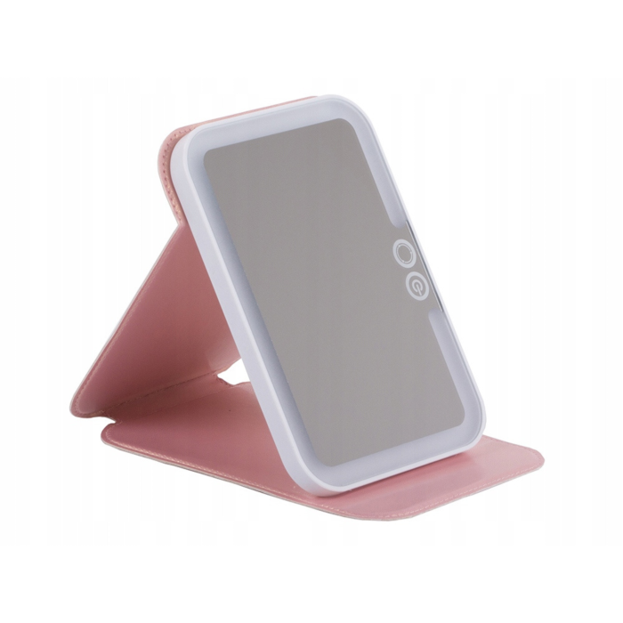 Oglinda iluminata LED pentru machiaj VarioShop®, lumina reglabila calda, rece, neutra, buton tactil, baterie reincarcabila 1100 mAh, 17 x 11.5 cm, Alb/Roz [4]
