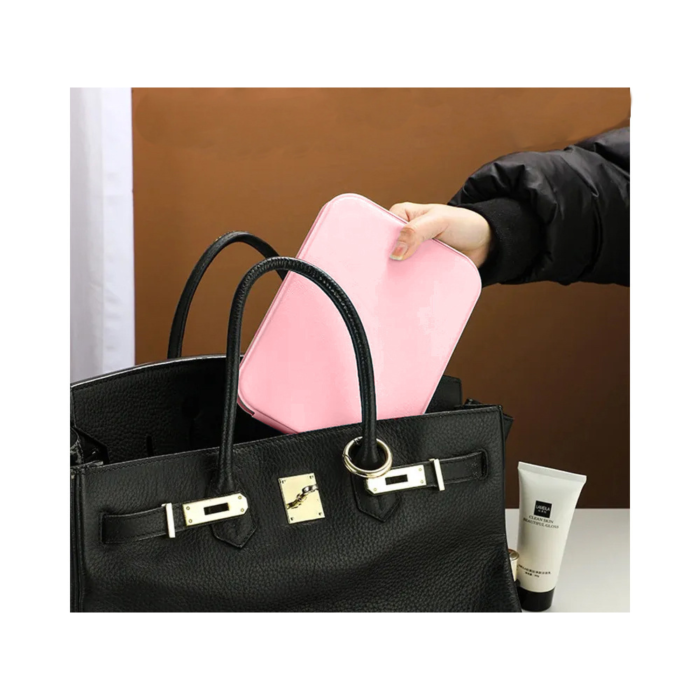 Oglinda iluminata LED pentru machiaj VarioShop®, lumina reglabila calda, rece, neutra, buton tactil, baterie reincarcabila 1100 mAh, 17 x 11.5 cm, Alb/Roz [5]