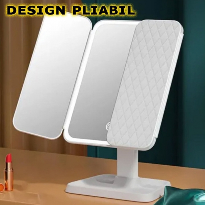Oglinda LED VarioShop®, Lumina Calda/Neutra/Rece, Pliabila, Portabila, Unghi Inclinare Ajustabil, Compartimente pentru Depozitare, Suport cu Picior, Marire 2X/3 X, Alb [5]