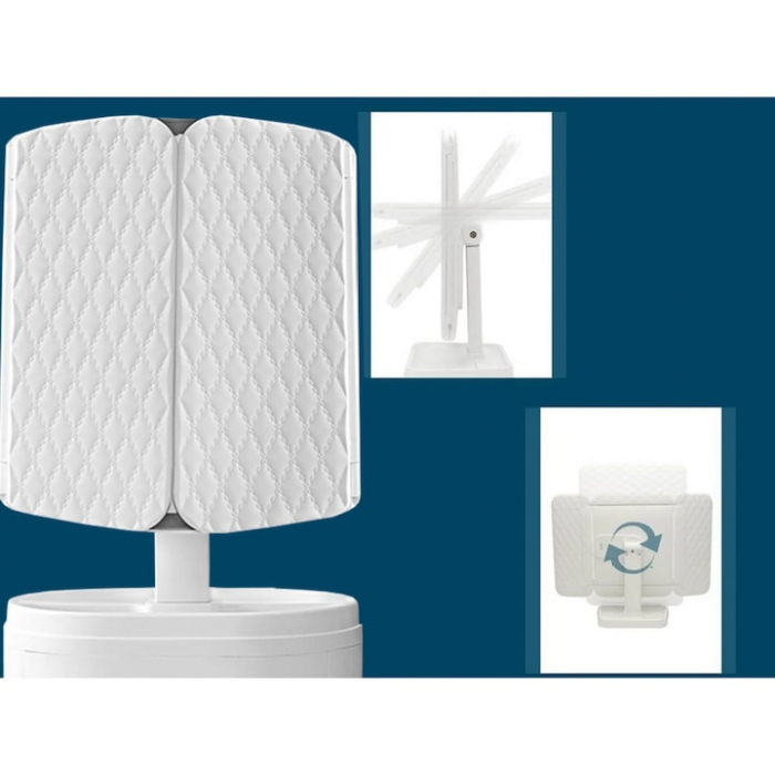 Oglinda LED VarioShop®, Lumina Calda/Neutra/Rece, Pliabila, Portabila, Unghi Inclinare Ajustabil, Compartimente pentru Depozitare, Suport cu Picior, Marire 2X/3 X, Alb [12]
