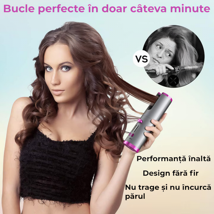 Ondulator automat portabil VarioShop®, invelis ceramic, fara fir, protectie avansata, temperatura reglabila 150-200 grade, potrivit pentru orice tip de par, baterie durabila, ideal pentru calatorii, i [9]