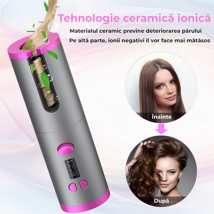 Ondulator automat portabil VarioShop®, invelis ceramic, fara fir, protectie avansata, temperatura reglabila 150-200 grade, potrivit pentru orice tip de par, baterie durabila, ideal pentru calatorii, i [3]