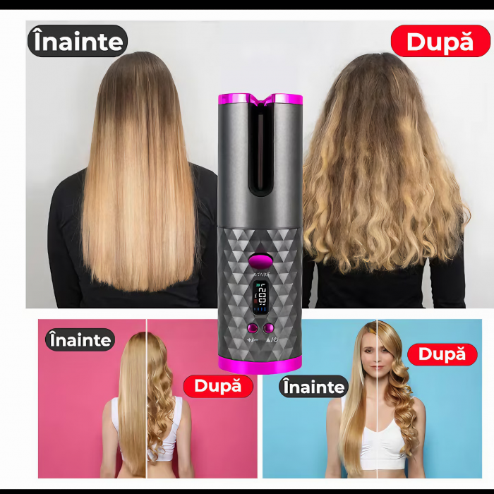 Ondulator automat portabil VarioShop®, invelis ceramic, fara fir, protectie avansata, temperatura reglabila 150-200 grade, potrivit pentru orice tip de par, baterie durabila, ideal pentru calatorii, i [8]