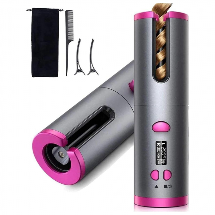 Ondulator automat portabil VarioShop®, invelis ceramic, fara fir, protectie avansata, temperatura reglabila 150-200 grade, potrivit pentru orice tip de par, baterie durabila, ideal pentru calatorii, i [1]